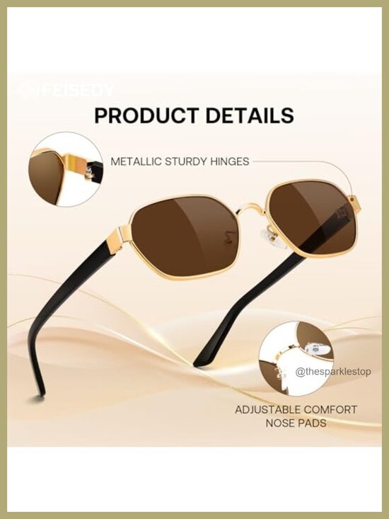 UV400 Protection Polygon Square Metal Frame Retro Sunglasses main image 6
